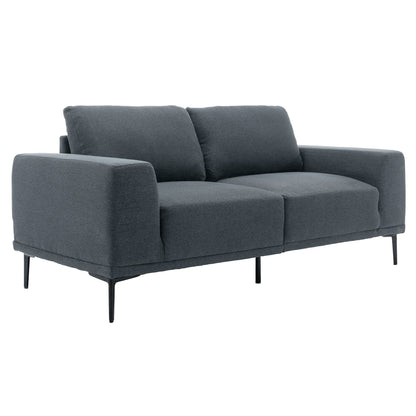 Grey 74.8''Modern Fabric 2 Seater Sofa Couch with Iron Legs and Comfortable Cushions, for Living Room, Apartment, Bedroom
