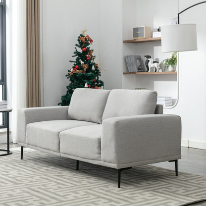 Grey 74.8''Modern Fabric 2 Seater Sofa Couch with Iron Legs and Comfortable Cushions, for Living Room, Apartment, Bedroom
