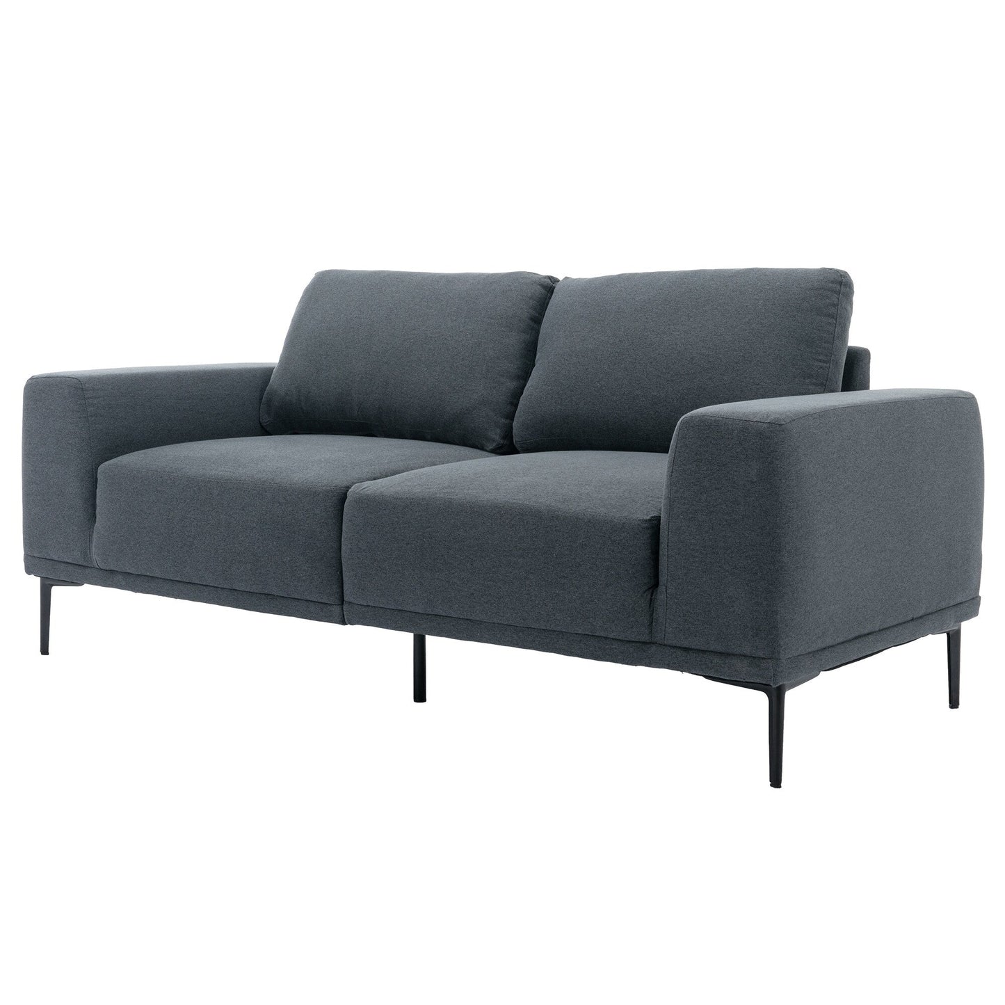 Grey 74.8''Modern Fabric 2 Seater Sofa Couch with Iron Legs and Comfortable Cushions, for Living Room, Apartment, Bedroom