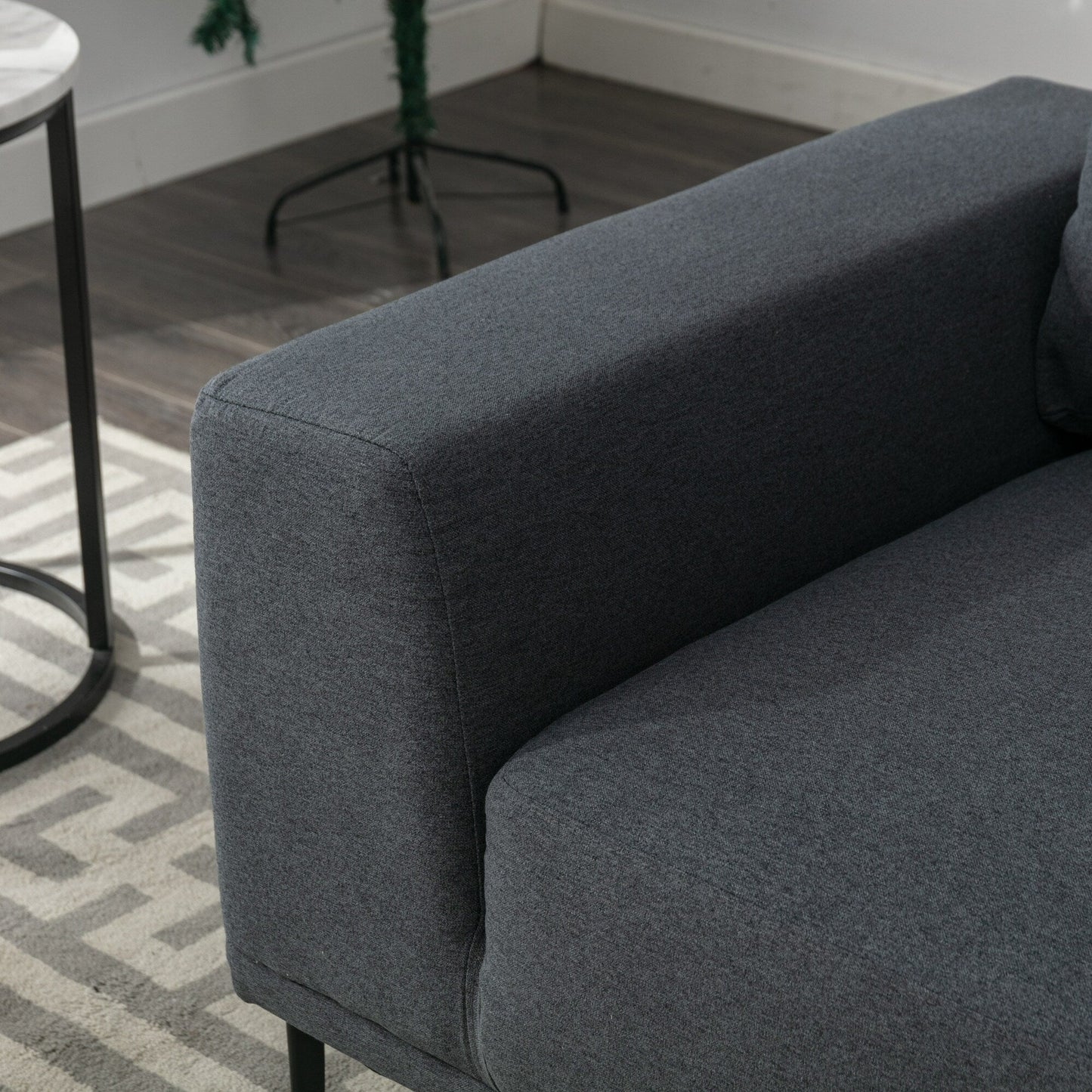 Grey 74.8''Modern Fabric 2 Seater Sofa Couch with Iron Legs and Comfortable Cushions, for Living Room, Apartment, Bedroom