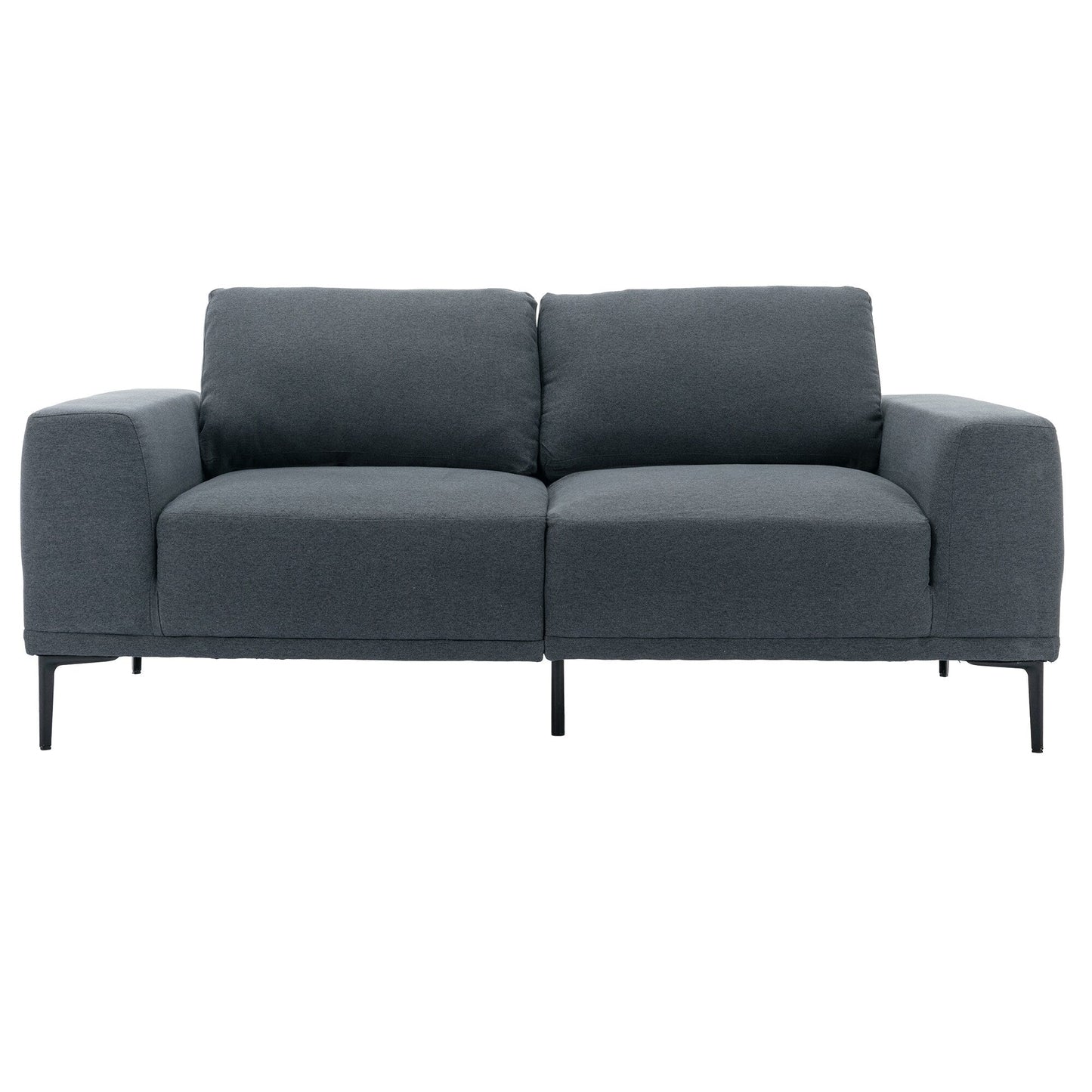 Grey 74.8''Modern Fabric 2 Seater Sofa Couch with Iron Legs and Comfortable Cushions, for Living Room, Apartment, Bedroom