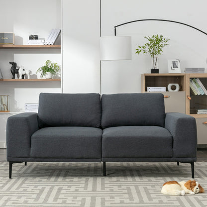 Grey 74.8''Modern Fabric 2 Seater Sofa Couch with Iron Legs and Comfortable Cushions, for Living Room, Apartment, Bedroom