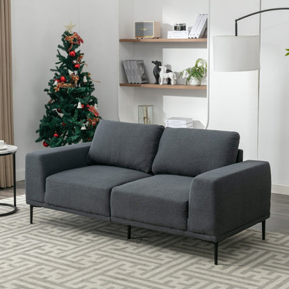 Grey 74.8''Modern Fabric 2 Seater Sofa Couch with Iron Legs and Comfortable Cushions, for Living Room, Apartment, Bedroom