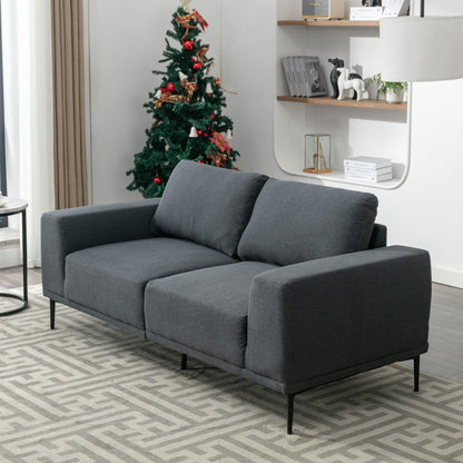 Grey 74.8''Modern Fabric 2 Seater Sofa Couch with Iron Legs and Comfortable Cushions, for Living Room, Apartment, Bedroom