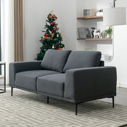 Grey 74.8''Modern Fabric 2 Seater Sofa Couch with Iron Legs and Comfortable Cushions, for Living Room, Apartment, Bedroom