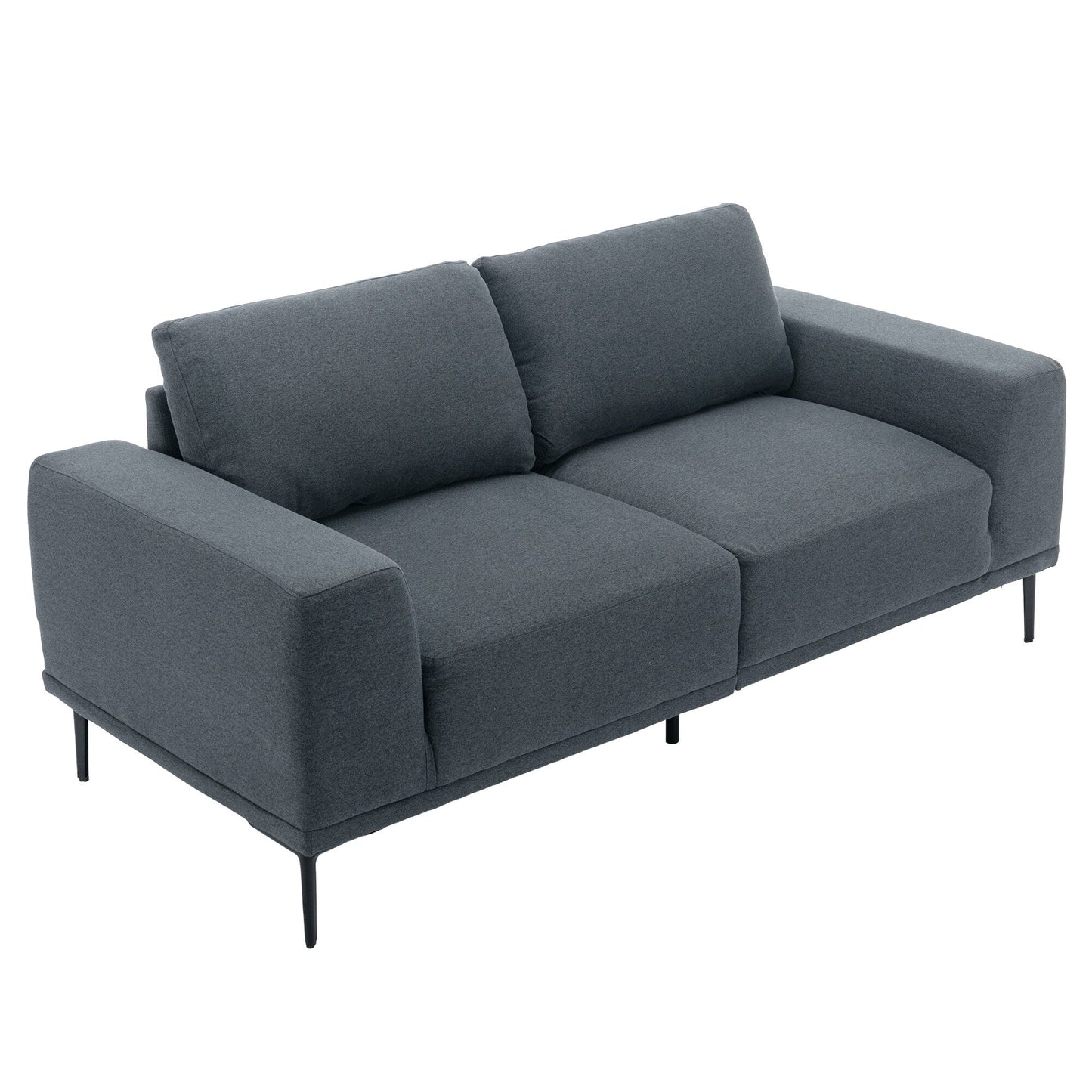 Grey 74.8''Modern Fabric 2 Seater Sofa Couch with Iron Legs and Comfortable Cushions, for Living Room, Apartment, Bedroom