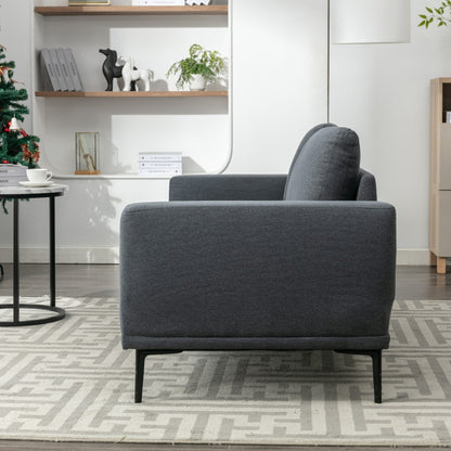 Grey 74.8''Modern Fabric 2 Seater Sofa Couch with Iron Legs and Comfortable Cushions, for Living Room, Apartment, Bedroom