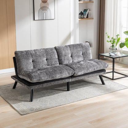 Grey 75.6 Chenille Convertible Loveseat Futon Sofa Bed with Metal Legs for Living Room