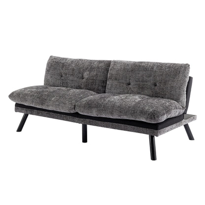 Grey 75.6 Chenille Convertible Loveseat Futon Sofa Bed with Metal Legs for Living Room