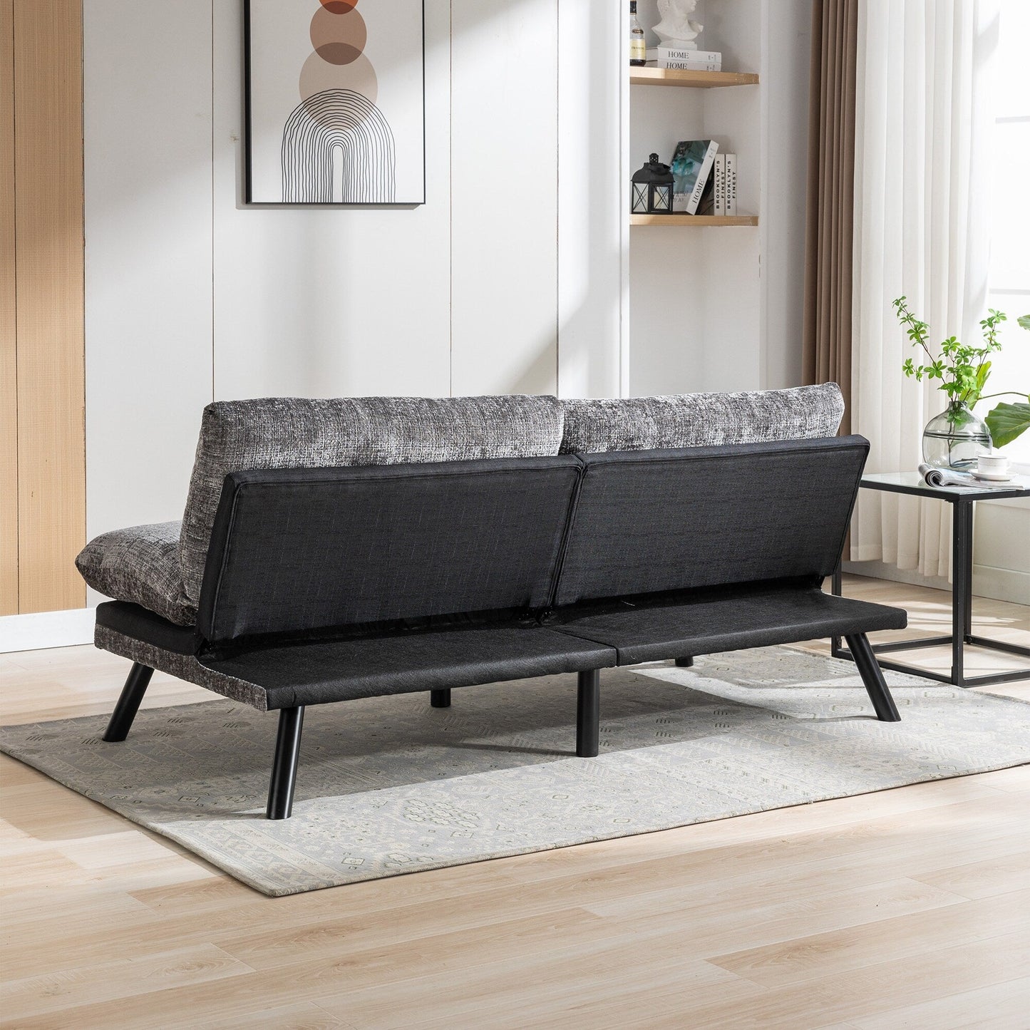 Grey 75.6 Chenille Convertible Loveseat Futon Sofa Bed with Metal Legs for Living Room