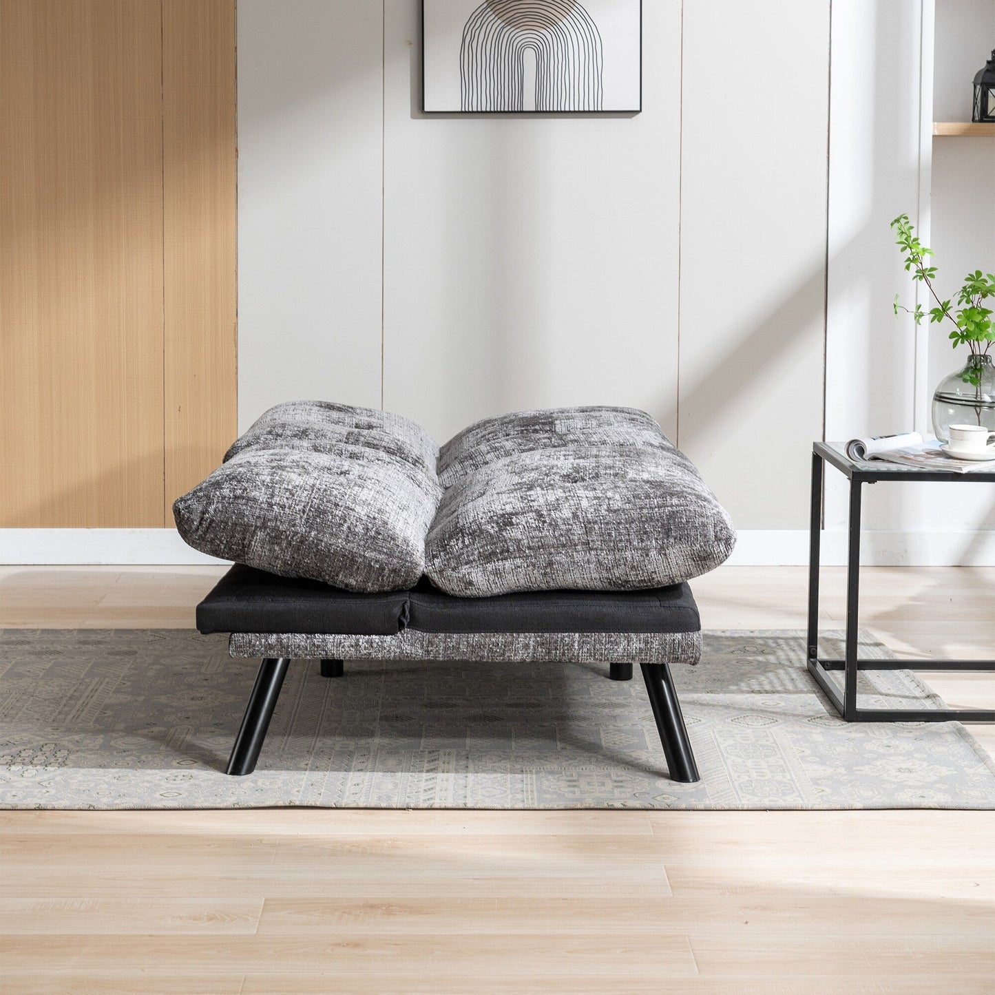 Grey 75.6 Chenille Convertible Loveseat Futon Sofa Bed with Metal Legs for Living Room
