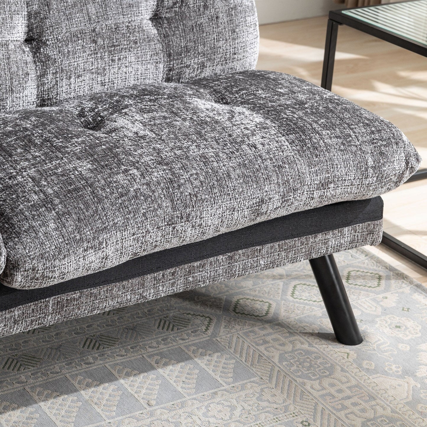 Grey 75.6 Chenille Convertible Loveseat Futon Sofa Bed with Metal Legs for Living Room