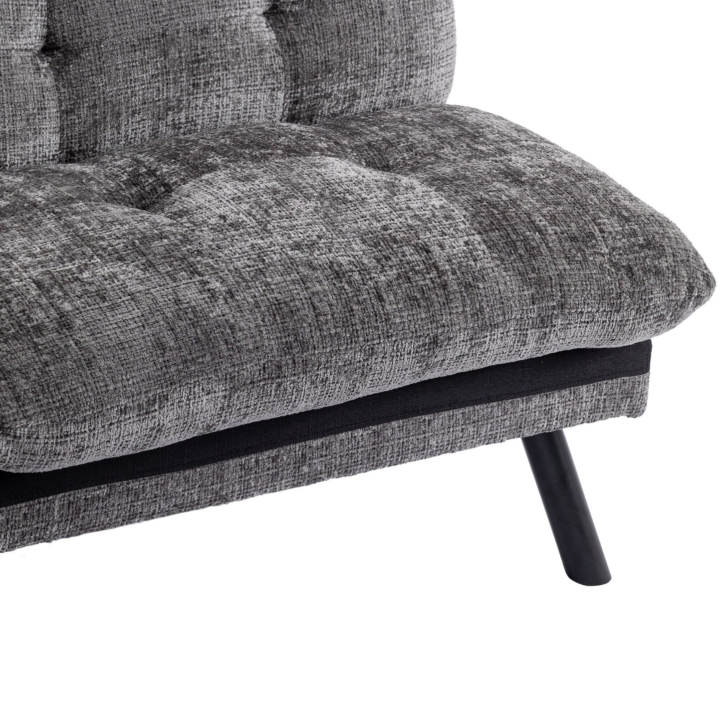 Grey 75.6 Chenille Convertible Loveseat Futon Sofa Bed with Metal Legs for Living Room