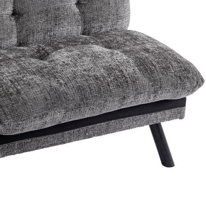 Grey 75.6 Chenille Convertible Loveseat Futon Sofa Bed with Metal Legs for Living Room