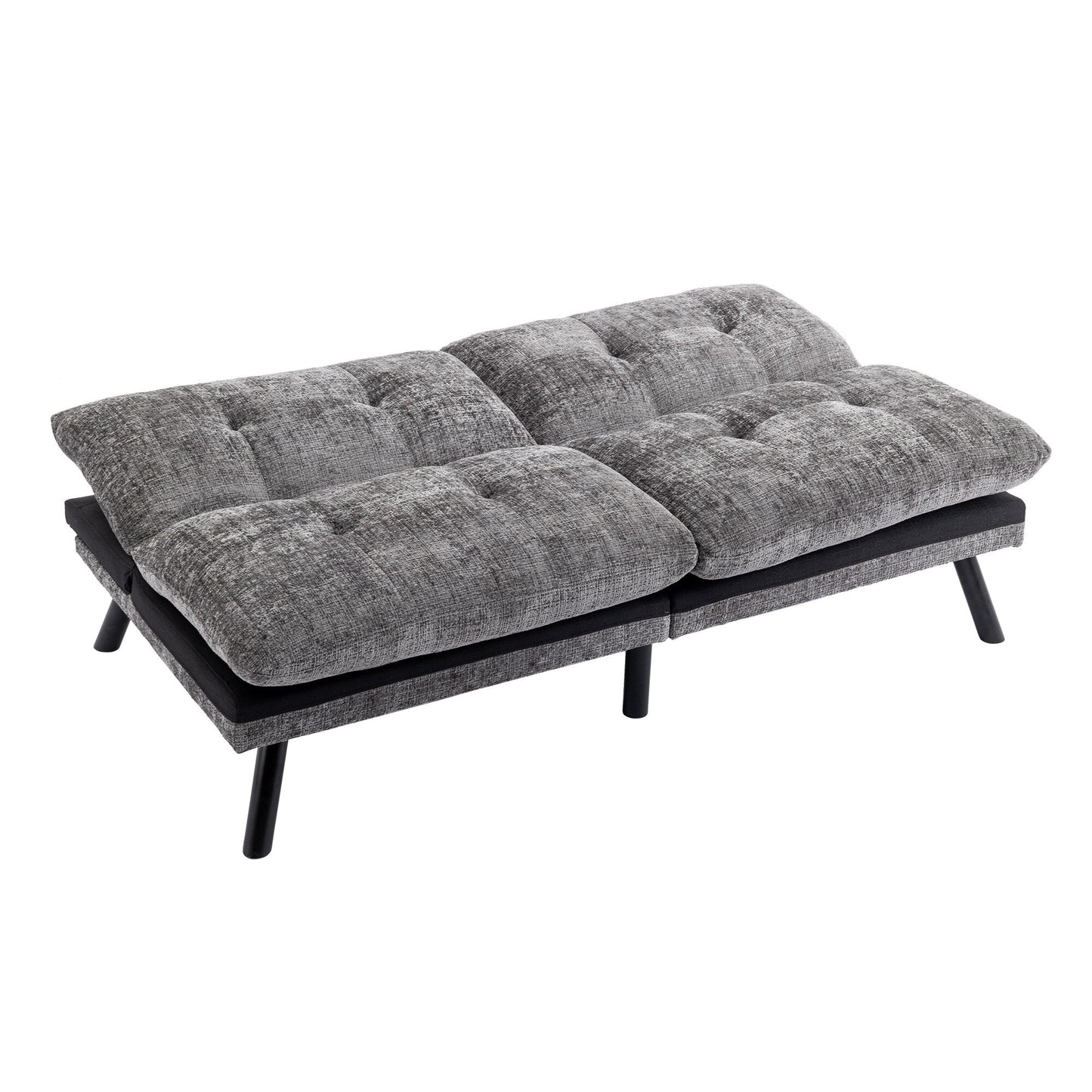 Grey 75.6 Chenille Convertible Loveseat Futon Sofa Bed with Metal Legs for Living Room