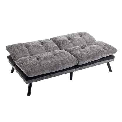Grey 75.6 Chenille Convertible Loveseat Futon Sofa Bed with Metal Legs for Living Room