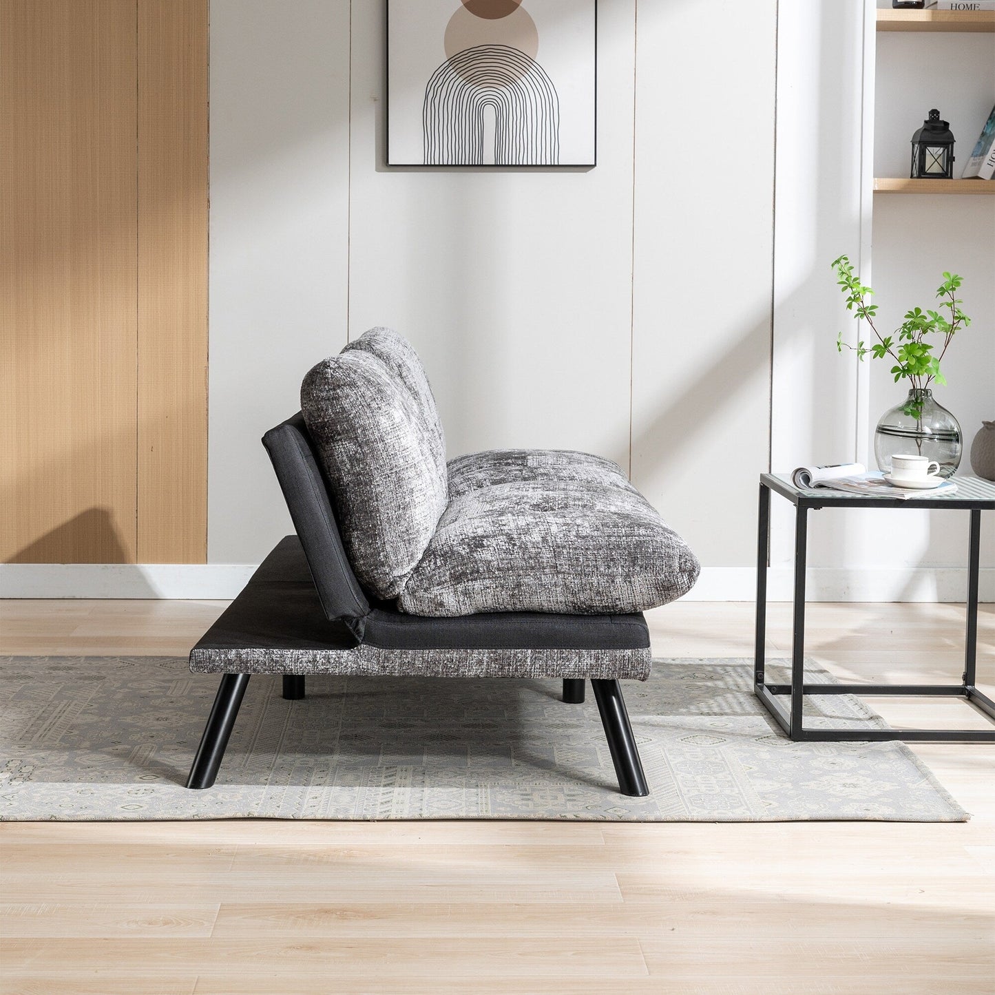Grey 75.6 Chenille Convertible Loveseat Futon Sofa Bed with Metal Legs for Living Room