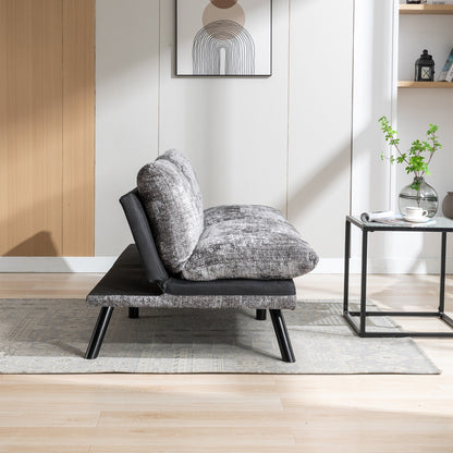 Grey 75.6 Chenille Convertible Loveseat Futon Sofa Bed with Metal Legs for Living Room