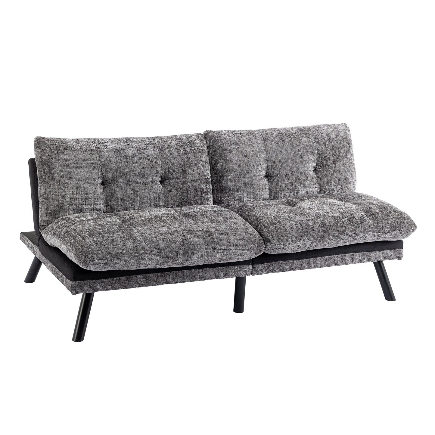 Grey 75.6 Chenille Convertible Loveseat Futon Sofa Bed with Metal Legs for Living Room