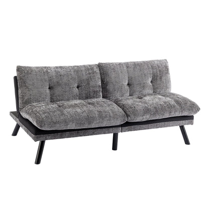 Grey 75.6 Chenille Convertible Loveseat Futon Sofa Bed with Metal Legs for Living Room
