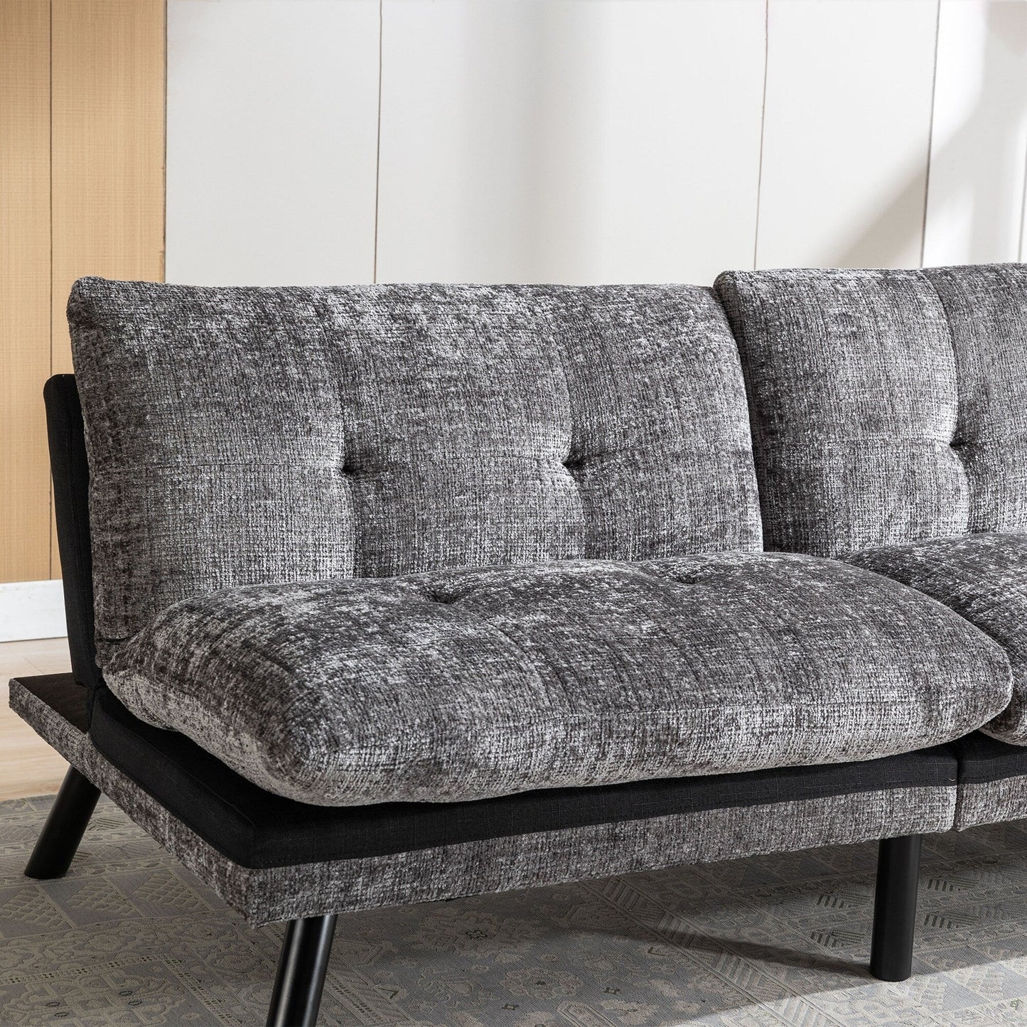 Grey 75.6 Chenille Convertible Loveseat Futon Sofa Bed with Metal Legs for Living Room