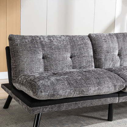 Grey 75.6 Chenille Convertible Loveseat Futon Sofa Bed with Metal Legs for Living Room