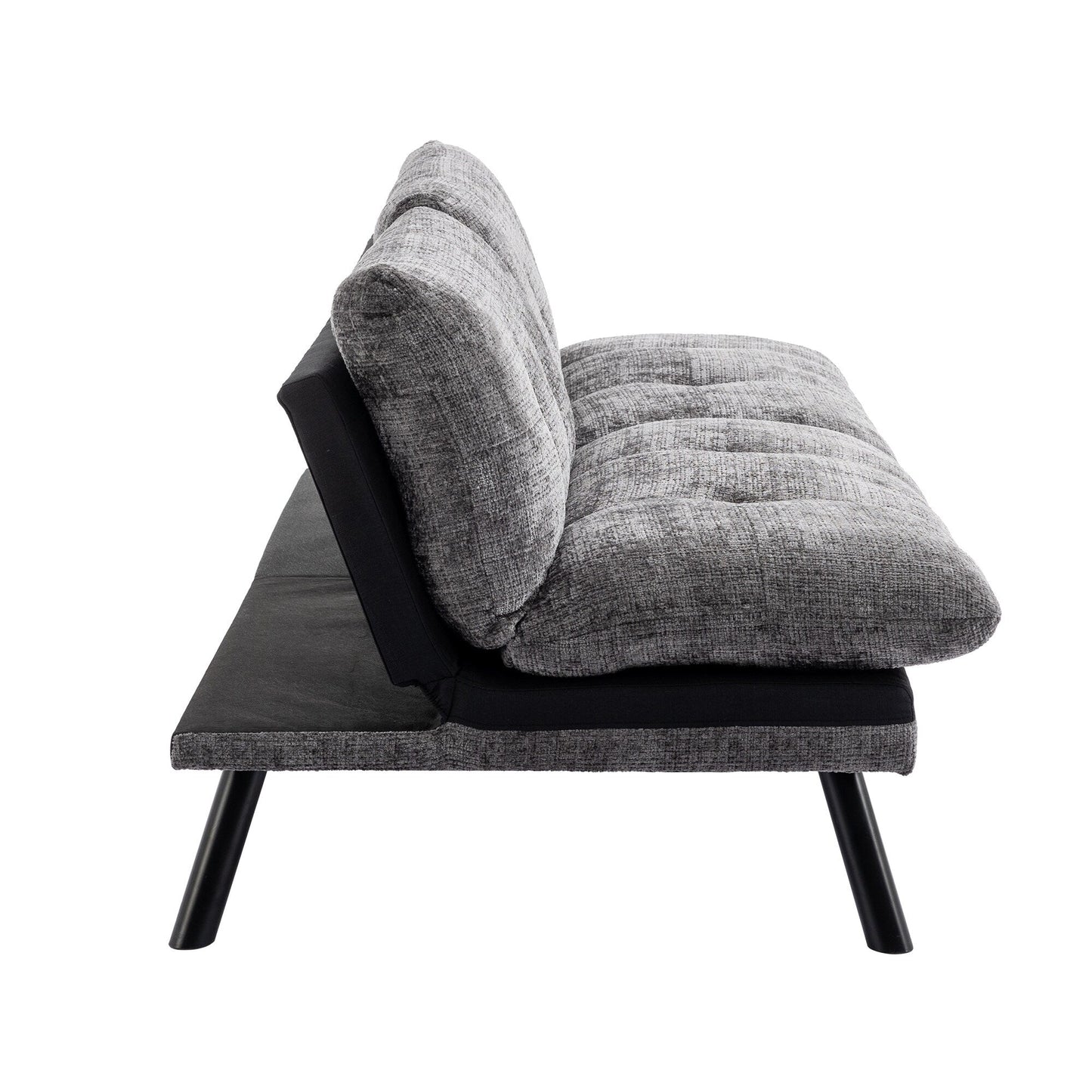 Grey 75.6 Chenille Convertible Loveseat Futon Sofa Bed with Metal Legs for Living Room