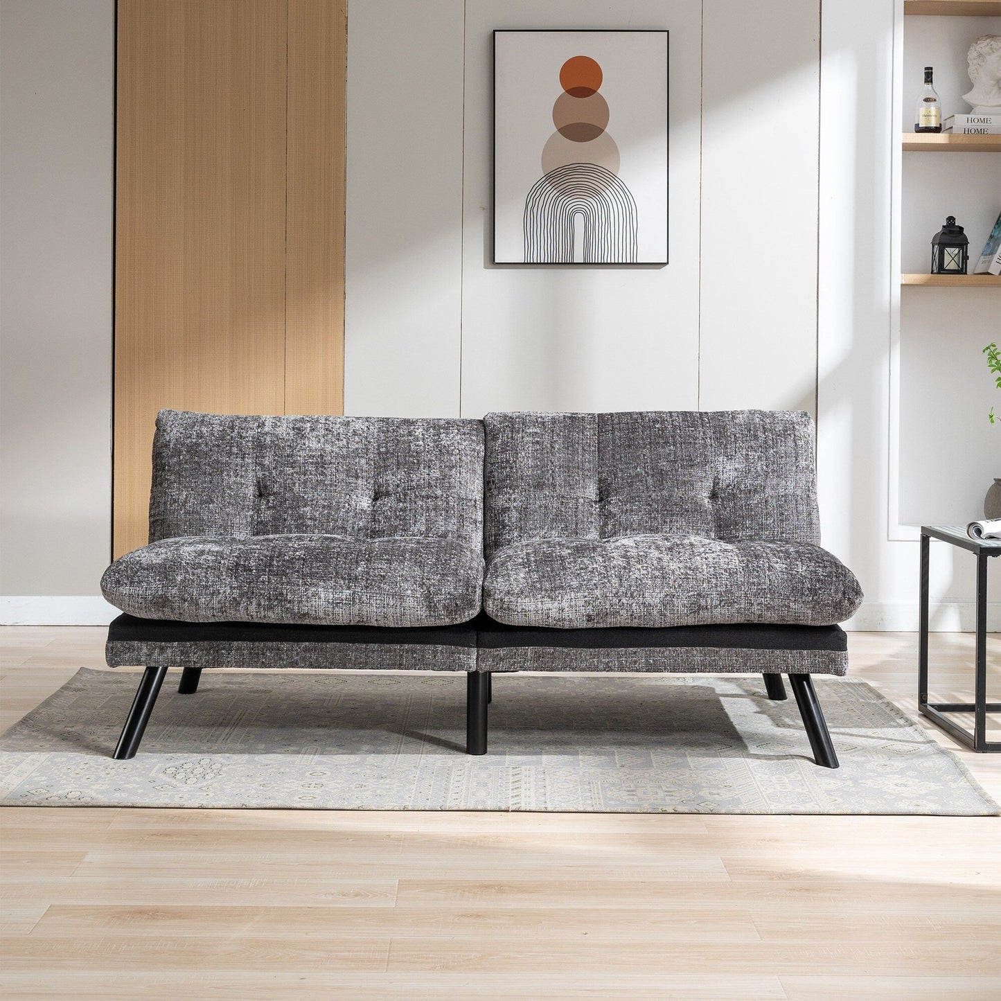 Grey 75.6 Chenille Convertible Loveseat Futon Sofa Bed with Metal Legs for Living Room