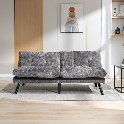 Grey 75.6 Chenille Convertible Loveseat Futon Sofa Bed with Metal Legs for Living Room