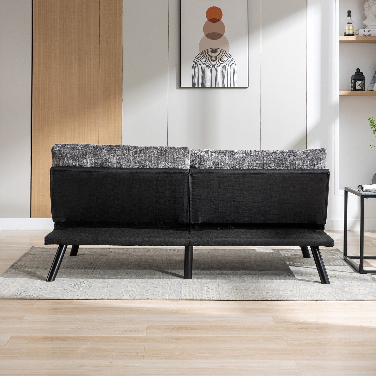Grey 75.6 Chenille Convertible Loveseat Futon Sofa Bed with Metal Legs for Living Room