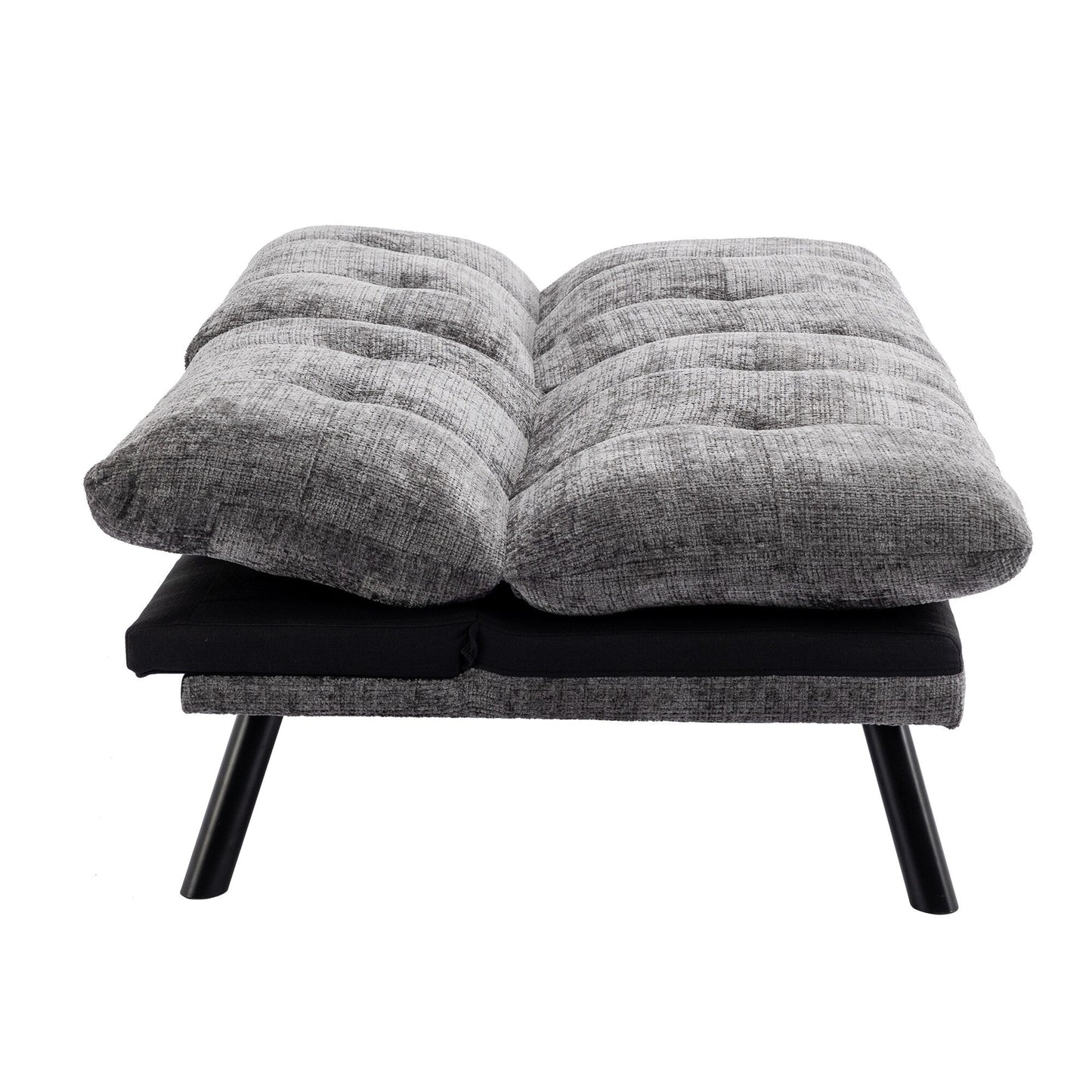 Grey 75.6 Chenille Convertible Loveseat Futon Sofa Bed with Metal Legs for Living Room