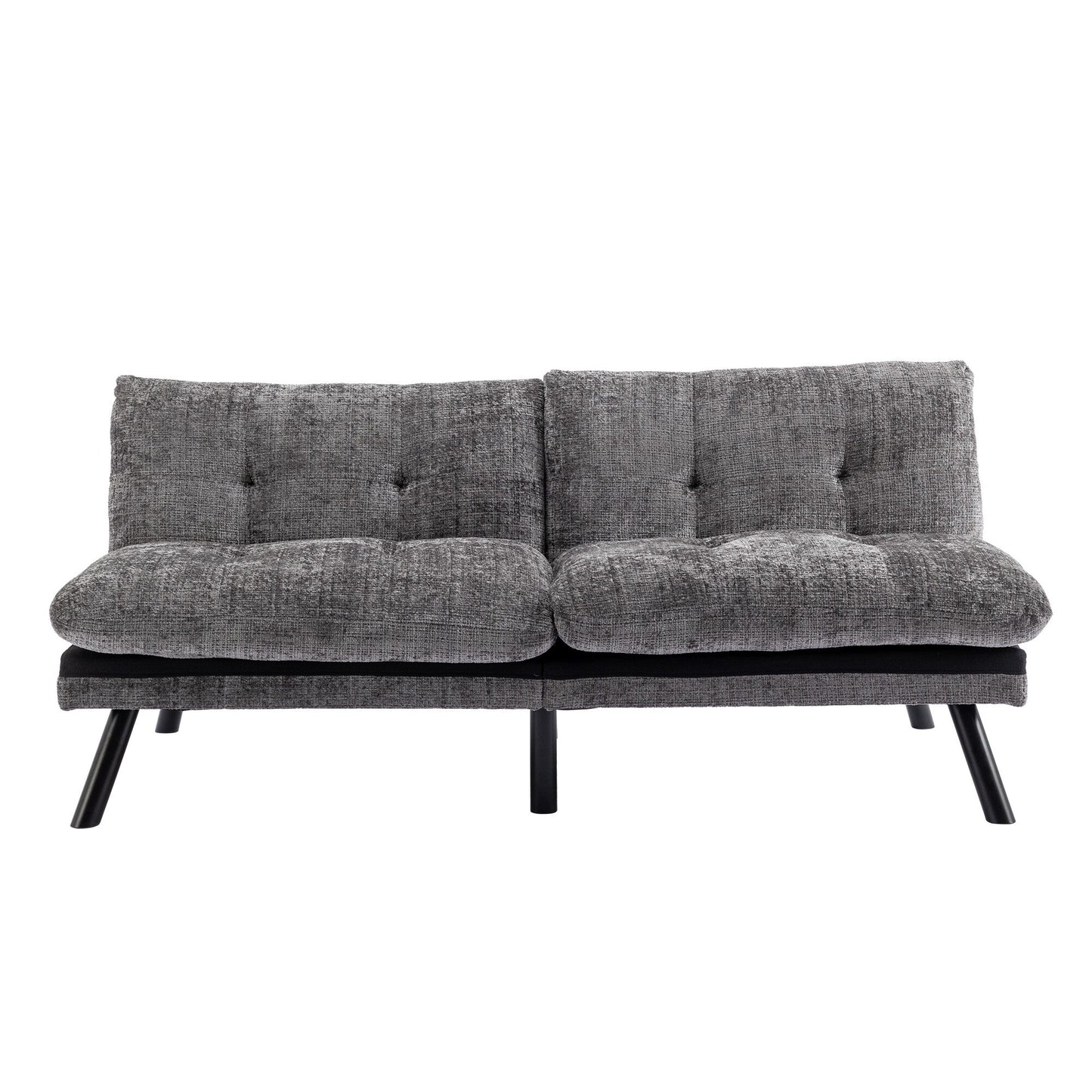 Grey 75.6 Chenille Convertible Loveseat Futon Sofa Bed with Metal Legs for Living Room