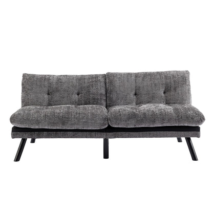 Grey 75.6 Chenille Convertible Loveseat Futon Sofa Bed with Metal Legs for Living Room