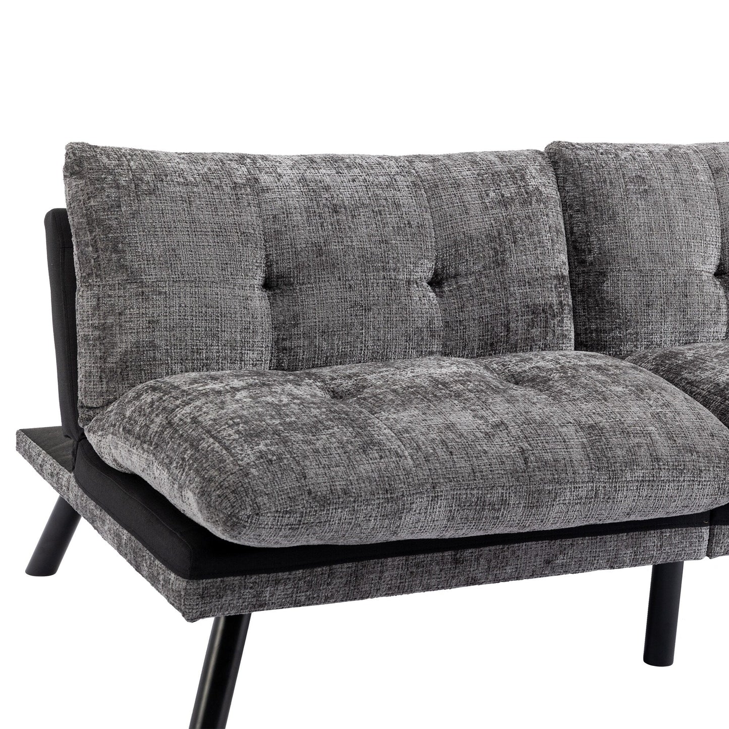 Grey 75.6 Chenille Convertible Loveseat Futon Sofa Bed with Metal Legs for Living Room