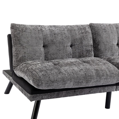 Grey 75.6 Chenille Convertible Loveseat Futon Sofa Bed with Metal Legs for Living Room