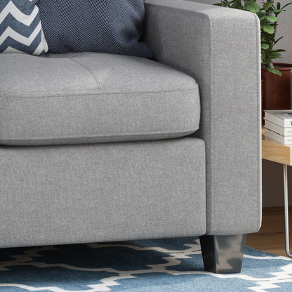Grey 76 Square Arms Button Tufted 3-seater Sofa with Wood Legs for Living Room