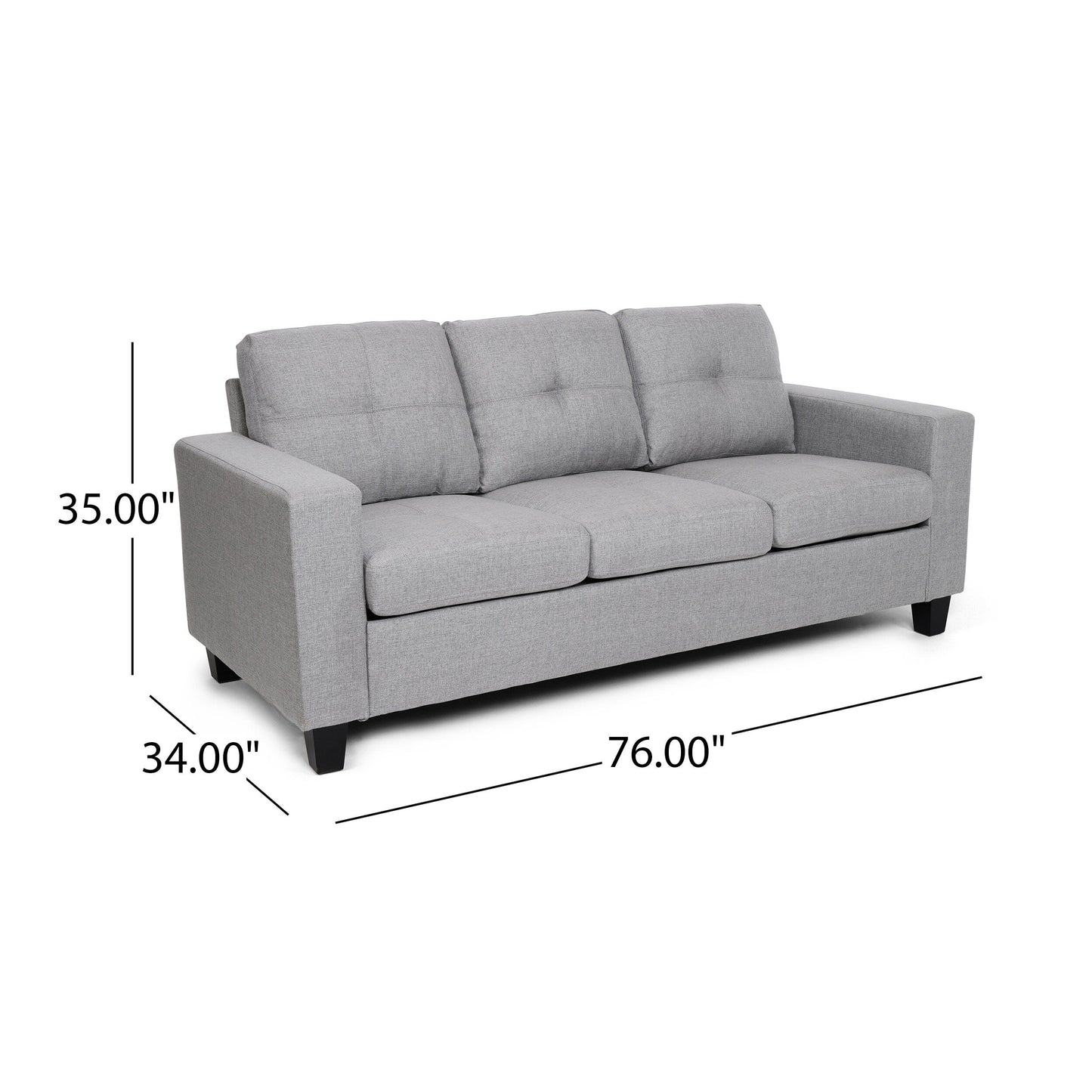 Grey 76 Square Arms Button Tufted 3-seater Sofa with Wood Legs for Living Room