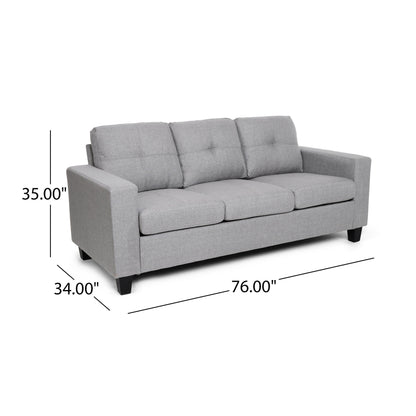 Grey 76 Square Arms Button Tufted 3-seater Sofa with Wood Legs for Living Room