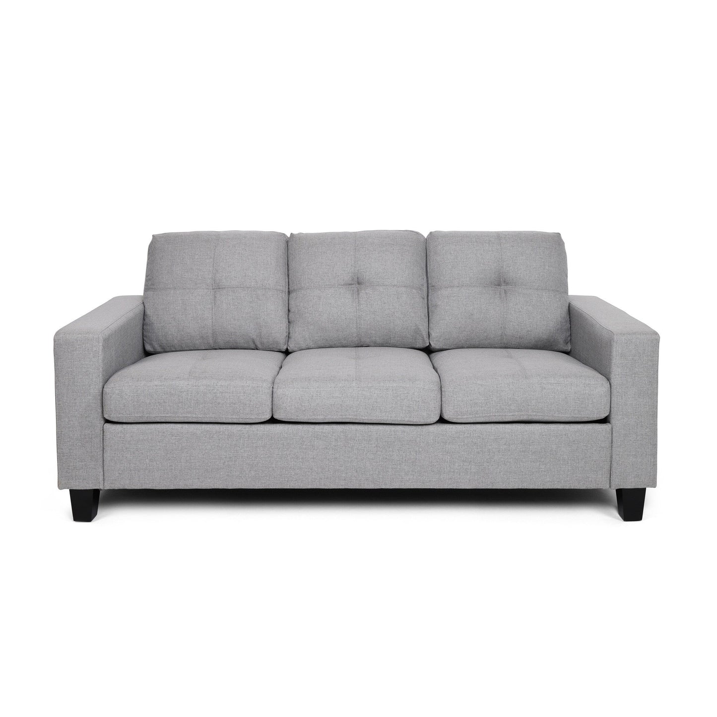 Grey 76 Square Arms Button Tufted 3-seater Sofa with Wood Legs for Living Room