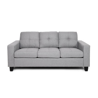 Grey 76 Square Arms Button Tufted 3-seater Sofa with Wood Legs for Living Room