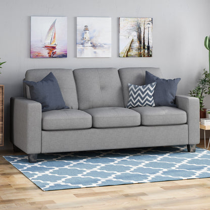 Grey 76 Square Arms Button Tufted 3-seater Sofa with Wood Legs for Living Room
