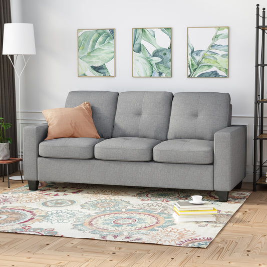Grey 76 Square Arms Button Tufted 3-seater Sofa with Wood Legs for Living Room