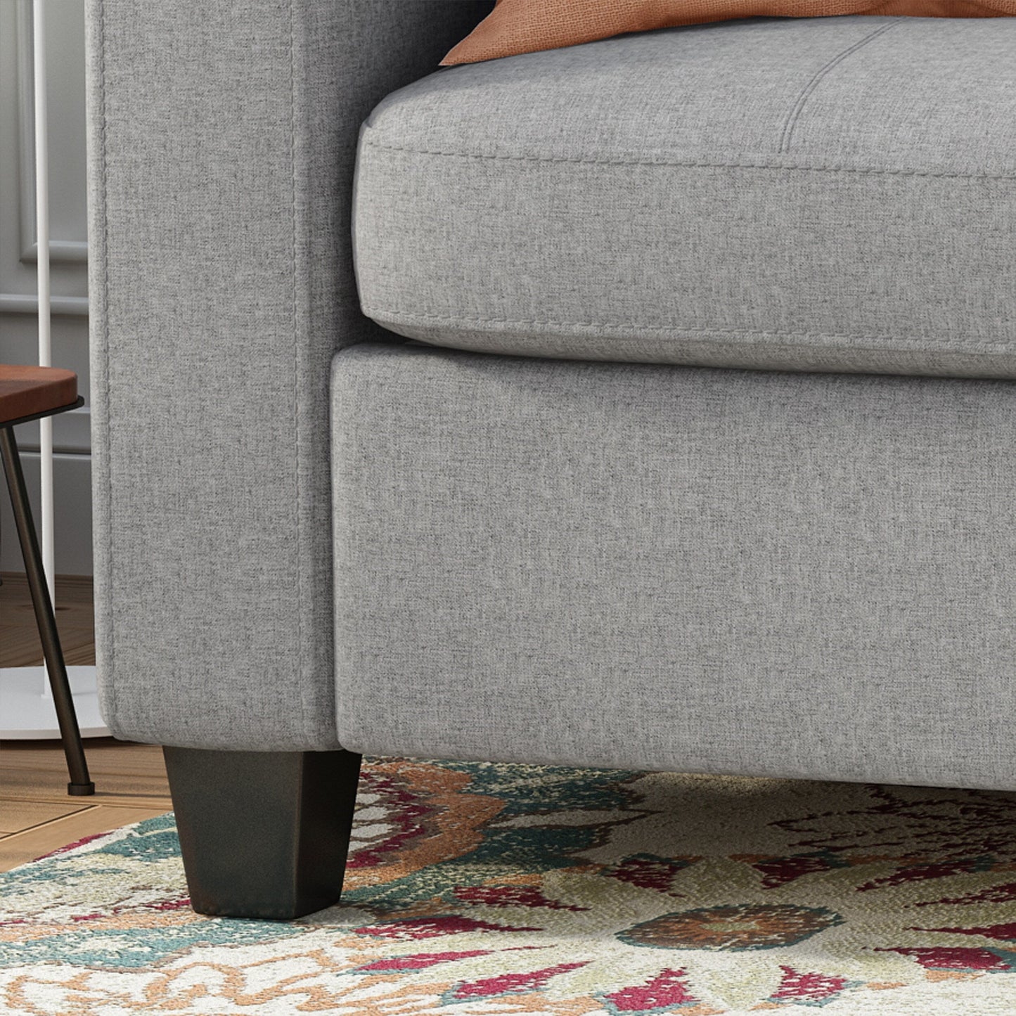 Grey 76 Square Arms Button Tufted 3-seater Sofa with Wood Legs for Living Room
