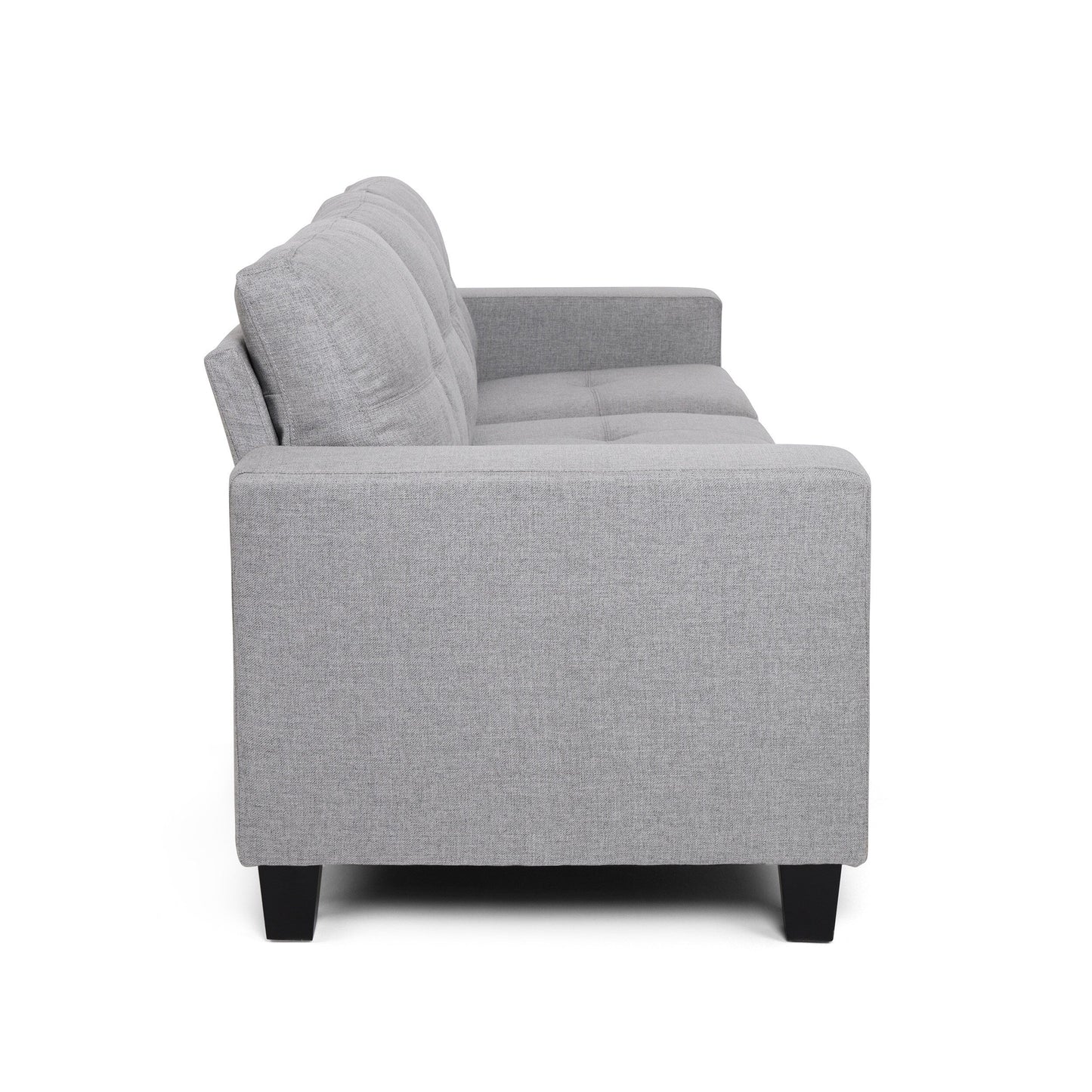 Grey 76 Square Arms Button Tufted 3-seater Sofa with Wood Legs for Living Room