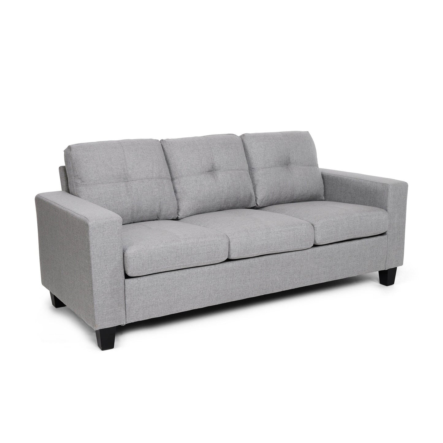 Grey 76 Square Arms Button Tufted 3-seater Sofa with Wood Legs for Living Room