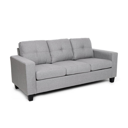Grey 76 Square Arms Button Tufted 3-seater Sofa with Wood Legs for Living Room