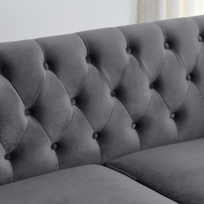 Grey 77'' Modern Velvet 3-Seater Sofa with Tufted Backrests and Nailhead Trim