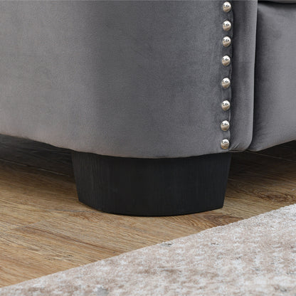 Grey 77'' Modern Velvet 3-Seater Sofa with Tufted Backrests and Nailhead Trim