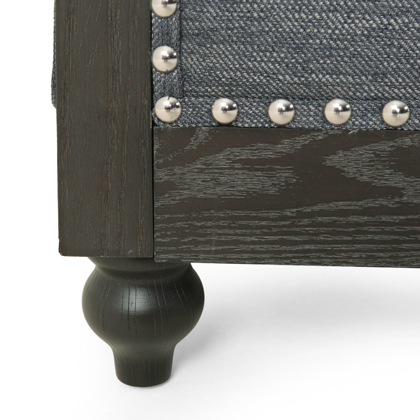 Grey 78.75 Fabric 3-Seater Sofa with Wooden Legs, Rivet Detailing, and Pull-Tab Backrest Design
