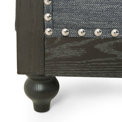 Grey 78.75 Fabric 3-Seater Sofa with Wooden Legs, Rivet Detailing, and Pull-Tab Backrest Design